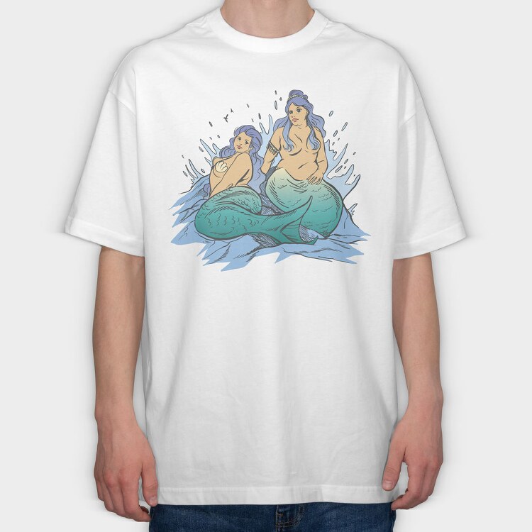 Plus Sized Mythological Two Mermaids, Tricou Oversize Barbati (Unisex)