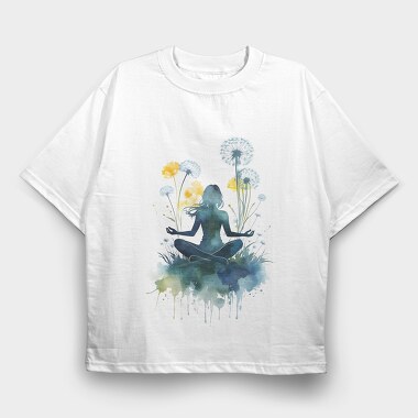 Watercolor Yoga And Meditation Dandelion, Tricou Oversize Barbati (Unisex)