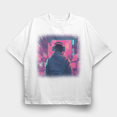 Woman Looking Out Of A Window Dj Party, Tricou Oversize Barbati (Unisex)