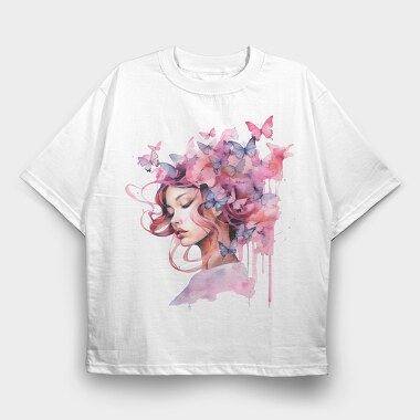 Woman With Butterflies, Tricou Oversize Barbati (Unisex)