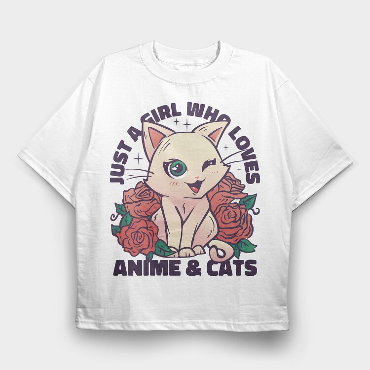 Cat Kawaii Anime Quote, Tricou Oversize Barbati (Unisex)