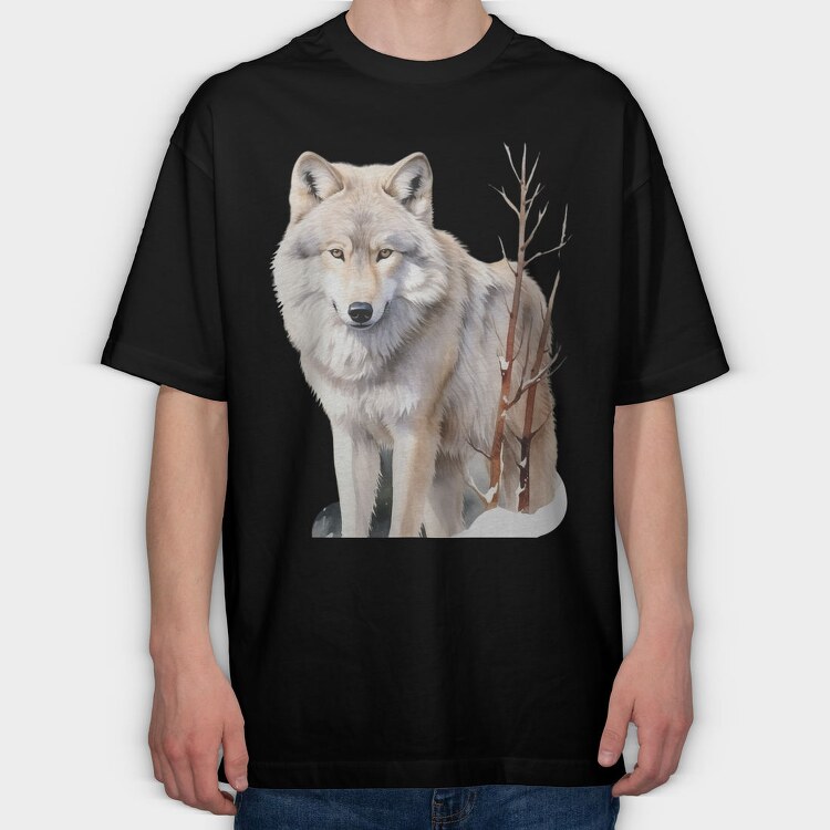 Watercolor Wolf Standing, Tricou Oversize Barbati (Unisex)