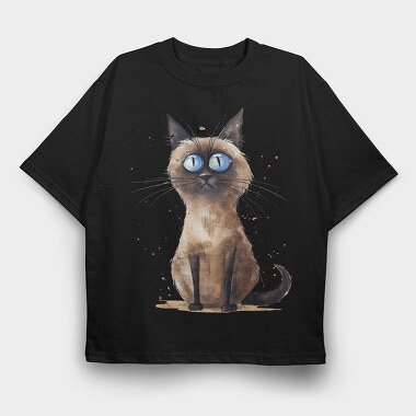 Watercolor Siamese Cat, Tricou Oversize Barbati (Unisex)