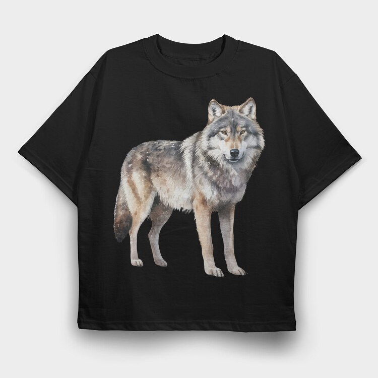 Watercolor Wolf Winter, Tricou Oversize Barbati (Unisex)