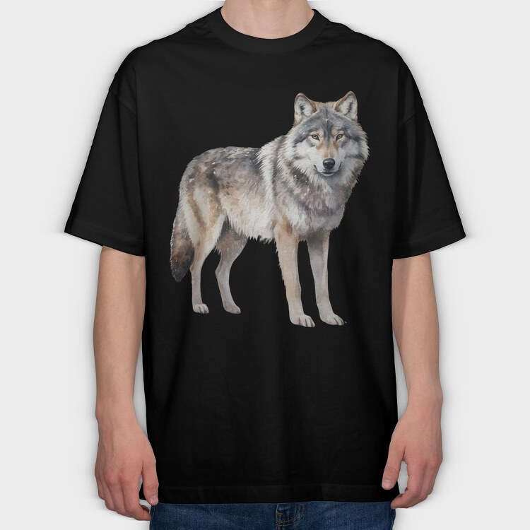 Watercolor Wolf Winter, Tricou Oversize Barbati (Unisex)
