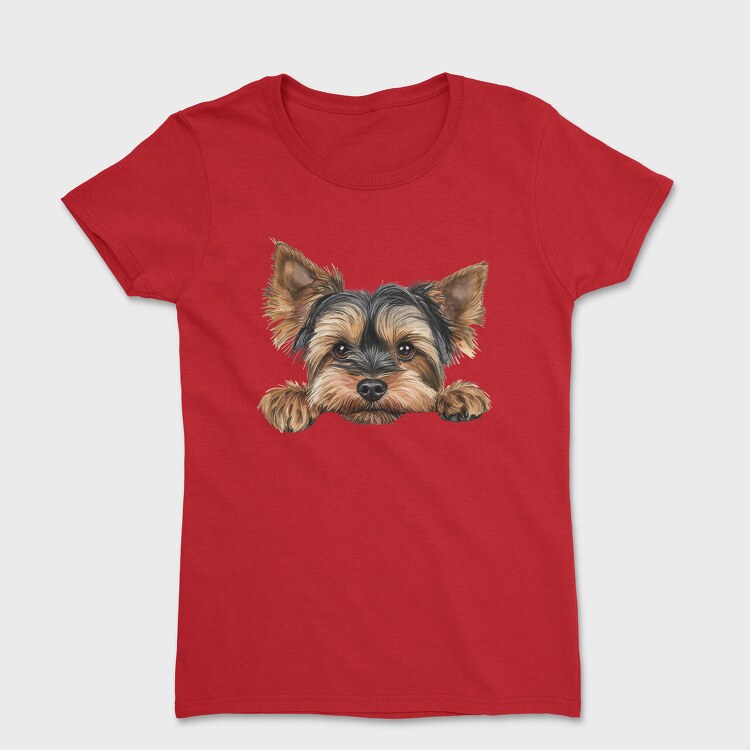 Watercolor Yorkie Peeking, Tricou Femei