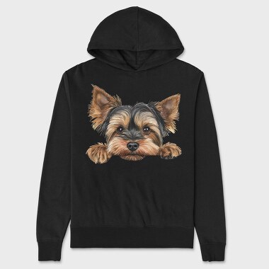 Watercolor Yorkie Peeking, Hanorac Oversize Barbati (Unisex)