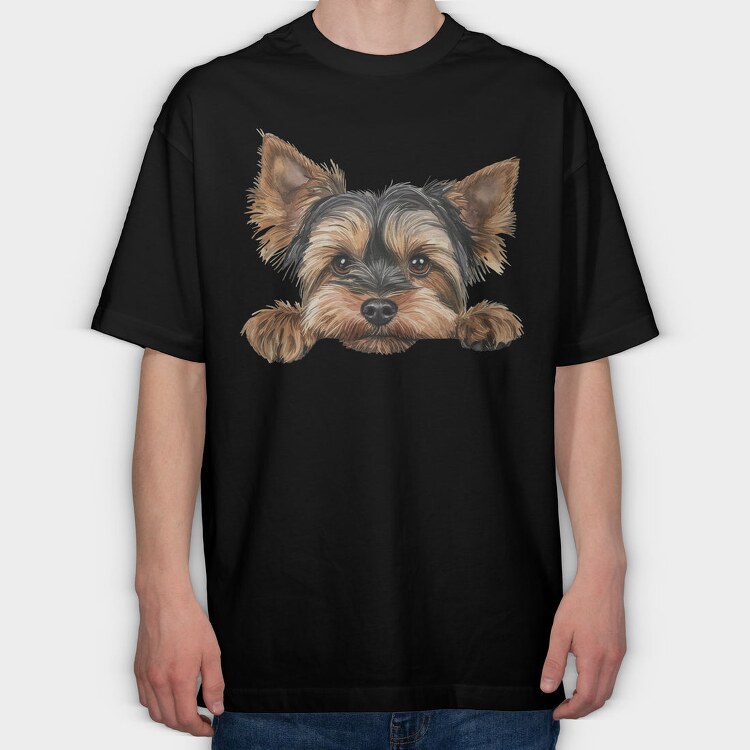 Watercolor Yorkie Peeking, Tricou Oversize Barbati (Unisex)