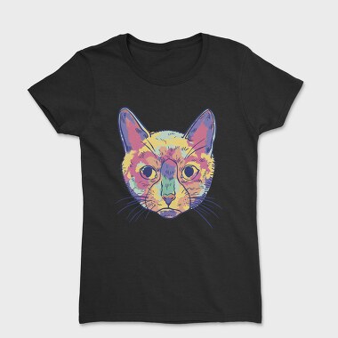 Watercolor Colorful Cat, Tricou Femei