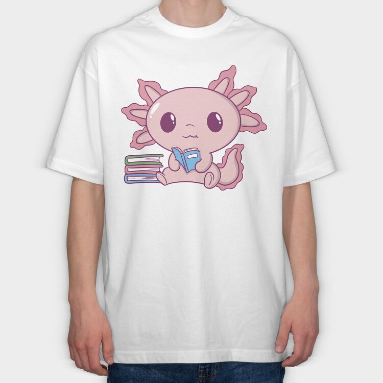 Axolotl Reading, Tricou Oversize Barbati (Unisex)