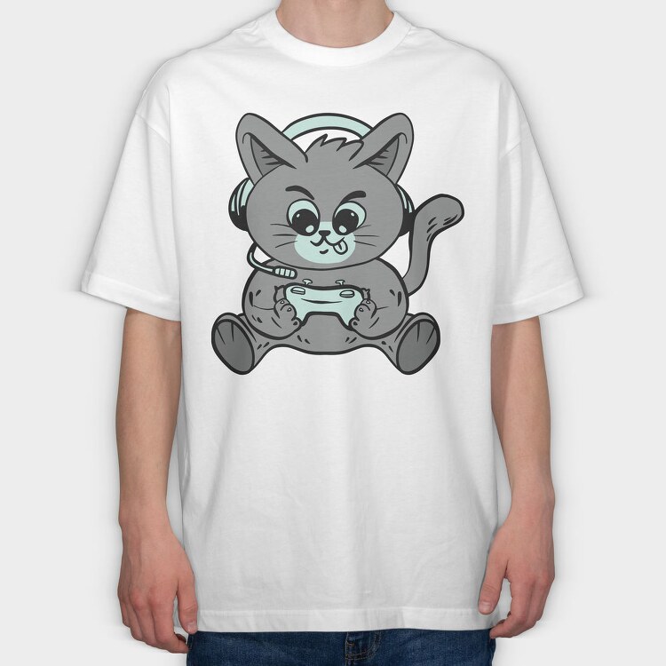 Cat Gamer, Tricou Oversize Barbati (Unisex)