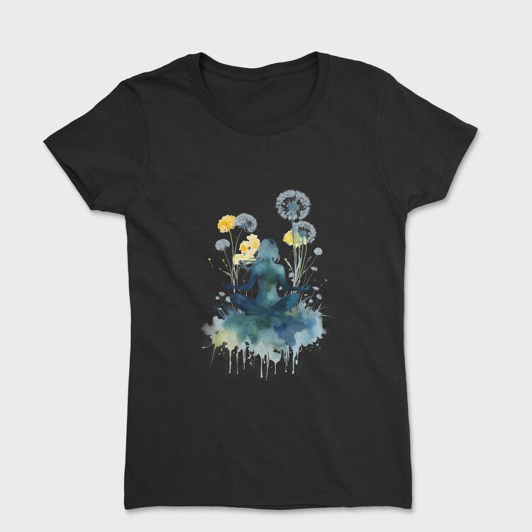 Watercolor Yoga And Meditation Dandelion, Tricou Femei