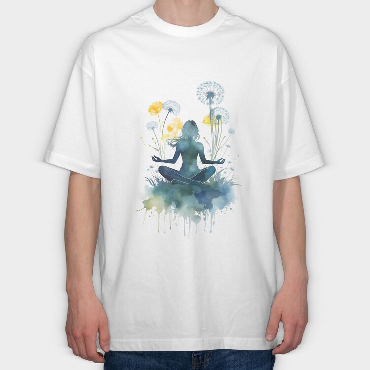 Watercolor Yoga And Meditation Dandelion, Tricou Oversize Barbati (Unisex)