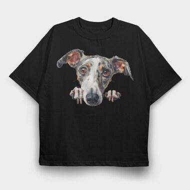 Whippet Peeking Face, Tricou Oversize Barbati (Unisex)