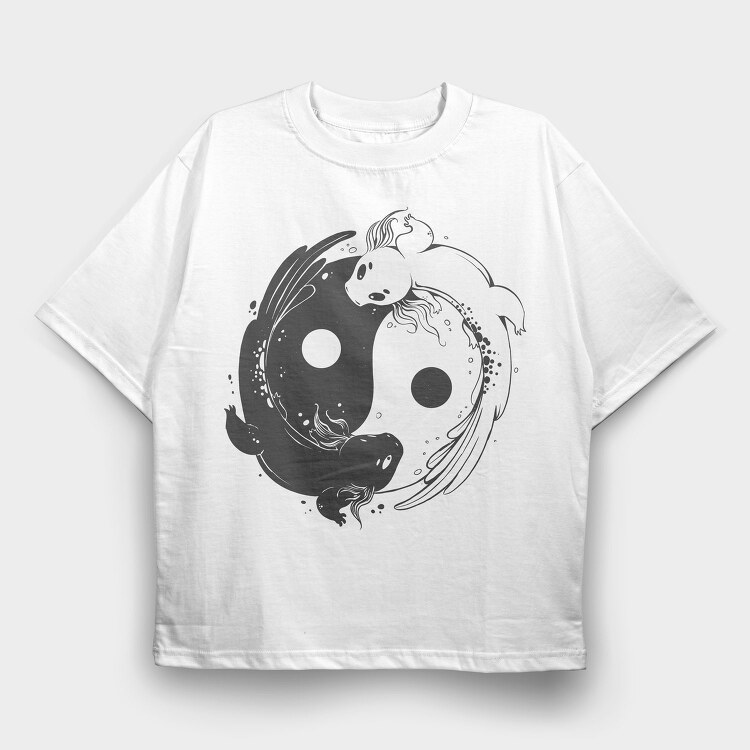 Yin Yang Axolotl Animals Monochrome, Tricou Oversize Barbati (Unisex)