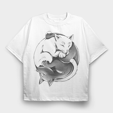 Yin Yang Cats Monochrome, Tricou Oversize Barbati (Unisex)