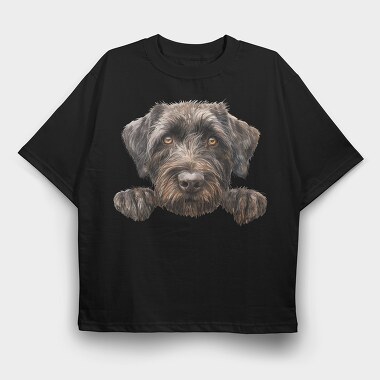 Wirehaired Pointing Griffon Peeking Face, Tricou Oversize Barbati (Unisex)