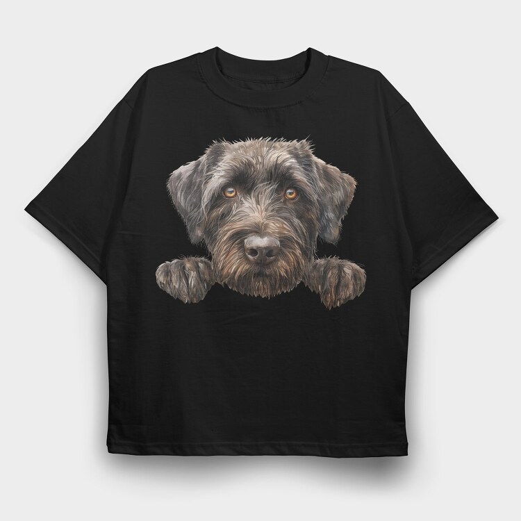Wirehaired Pointing Griffon Peeking Face, Tricou Oversize Barbati (Unisex)