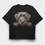 Wirehaired Pointing Griffon Peeking Face, Tricou Oversize Barbati (Unisex)