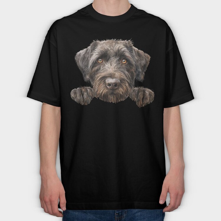 Wirehaired Pointing Griffon Peeking Face, Tricou Oversize Barbati (Unisex)