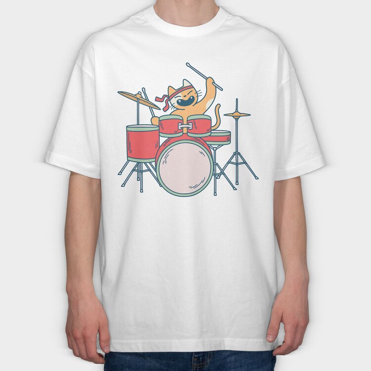 Cat Drummer, Tricou Oversize Barbati (Unisex)