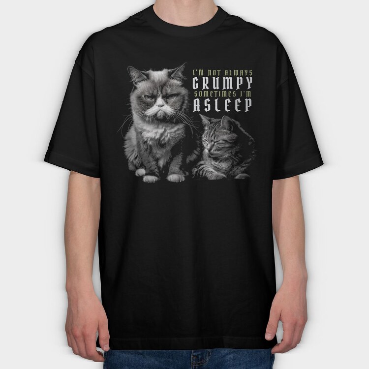 Cat Grumpy Asleep, Tricou Oversize Barbati (Unisex)