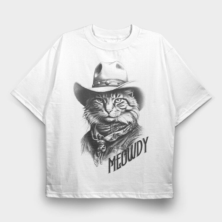 Cowboy Cat In Hat, Tricou Oversize Barbati (Unisex)