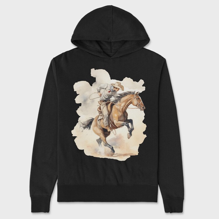 Cowboy Riding Horse Bucking, Hanorac Oversize Barbati (Unisex)