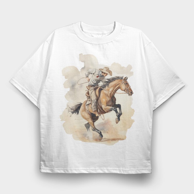 Cowboy Riding Horse Bucking, Tricou Oversize Barbati (Unisex)