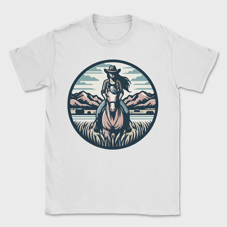 Cowgirl Riding Horse Scenic, Tricou Barbati (Unisex)