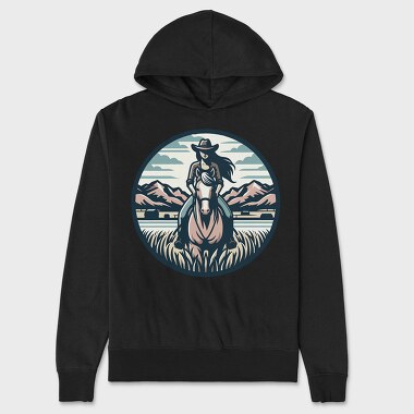 Cowgirl Riding Horse Scenic, Hanorac Oversize Barbati (Unisex)