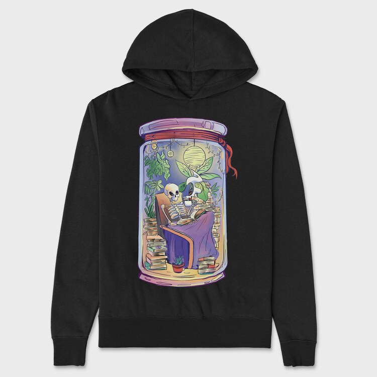 Cozy Skeleton Reading Books Jar Chill, Hanorac Oversize Barbati (Unisex)