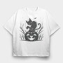 Cat Halloween Monochrome, Tricou Oversize Barbati (Unisex)