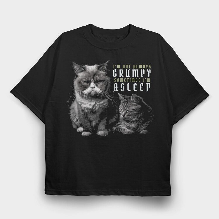 Cat Grumpy Asleep, Tricou Oversize Barbati (Unisex)
