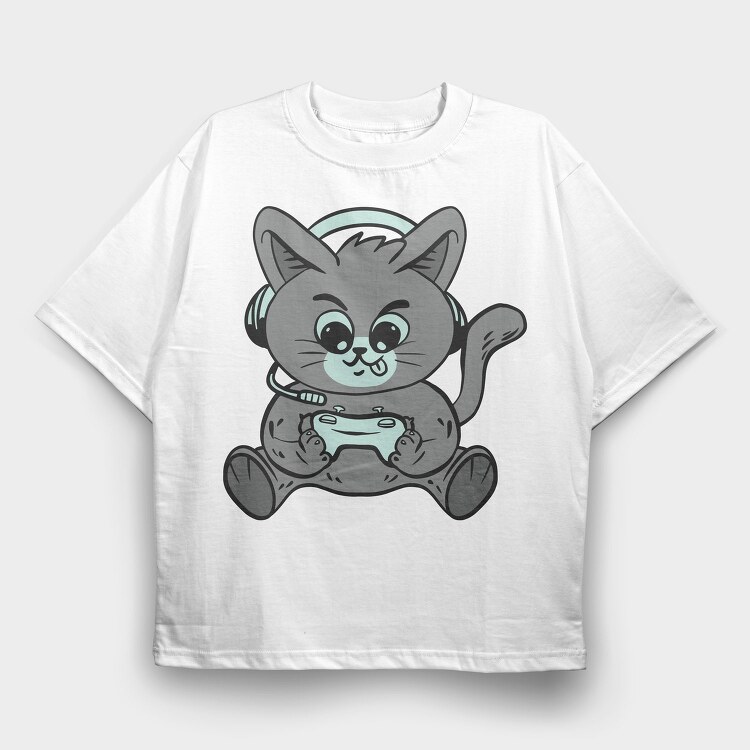 Cat Gamer, Tricou Oversize Barbati (Unisex)