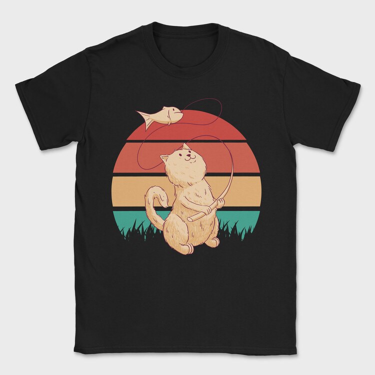 Cat Fishing Retro Sunset, Tricou Barbati (Unisex)