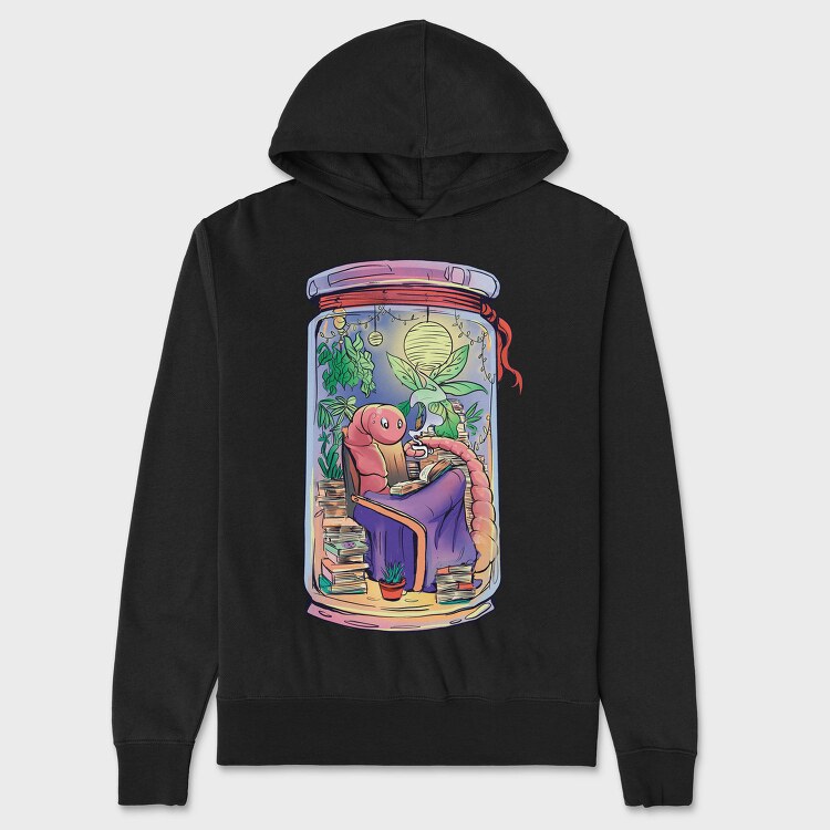 Cozy Worm Reading Books Jar Chill, Hanorac Oversize Barbati (Unisex)