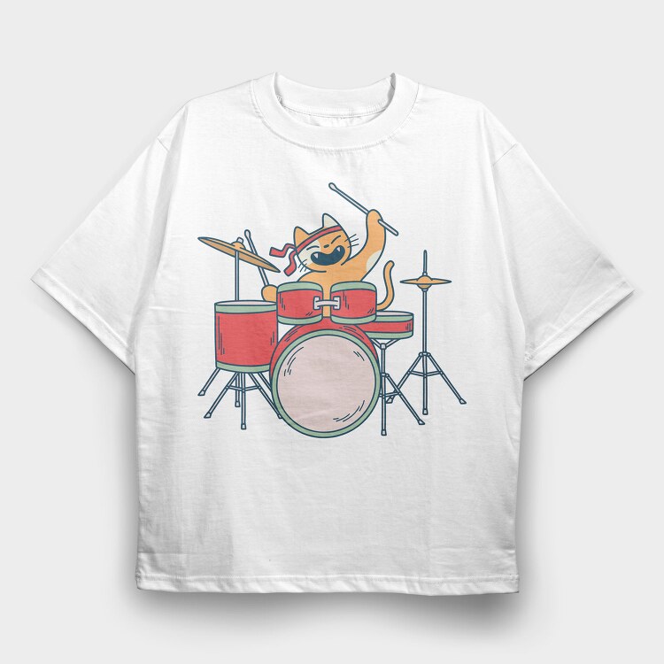 Cat Drummer, Tricou Oversize Barbati (Unisex)