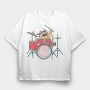 Cat Drummer, Tricou Oversize Barbati (Unisex)