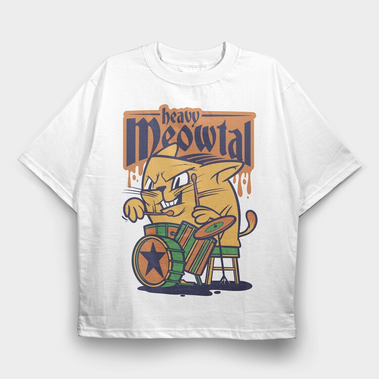 Cat Drummer 2, Tricou Oversize Barbati (Unisex)