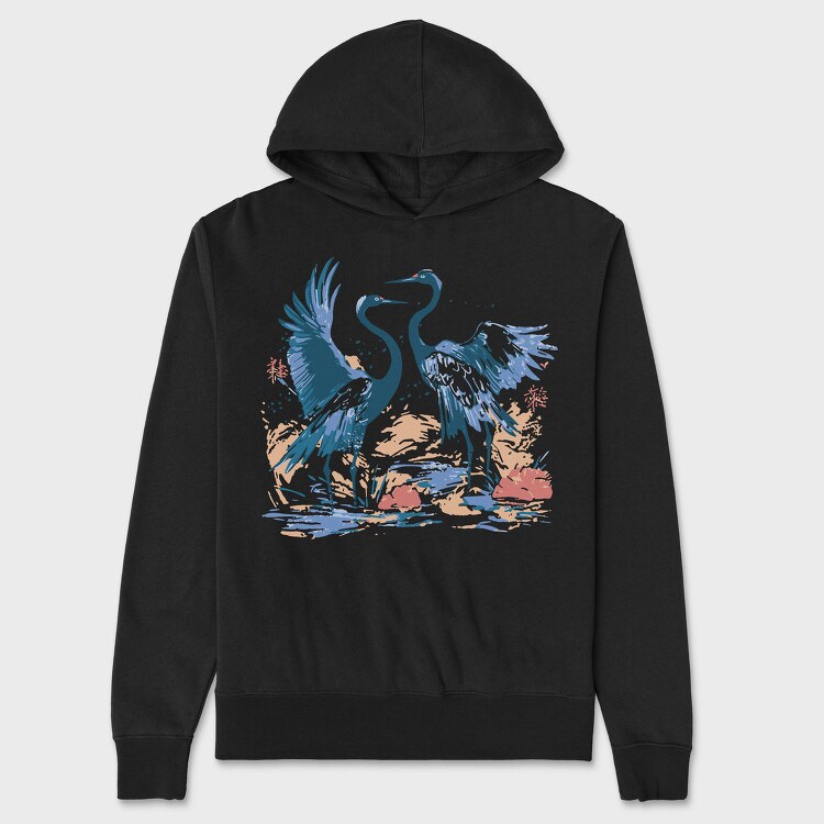 Crane Birds Dancing, Hanorac Oversize Barbati (Unisex)
