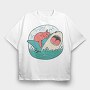Cat Biting Shark, Tricou Oversize Barbati (Unisex)