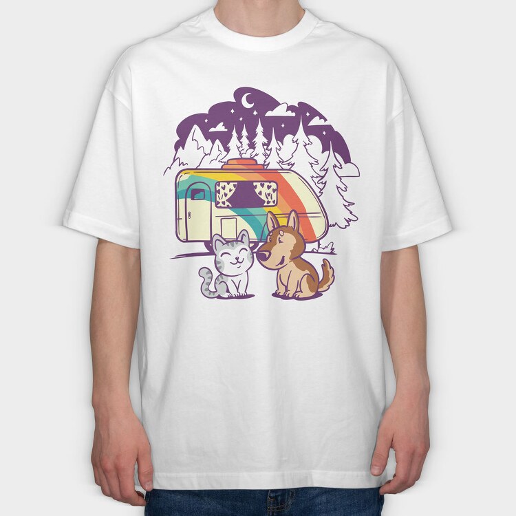 Cat and Dog Caravan, Tricou Oversize Barbati (Unisex)