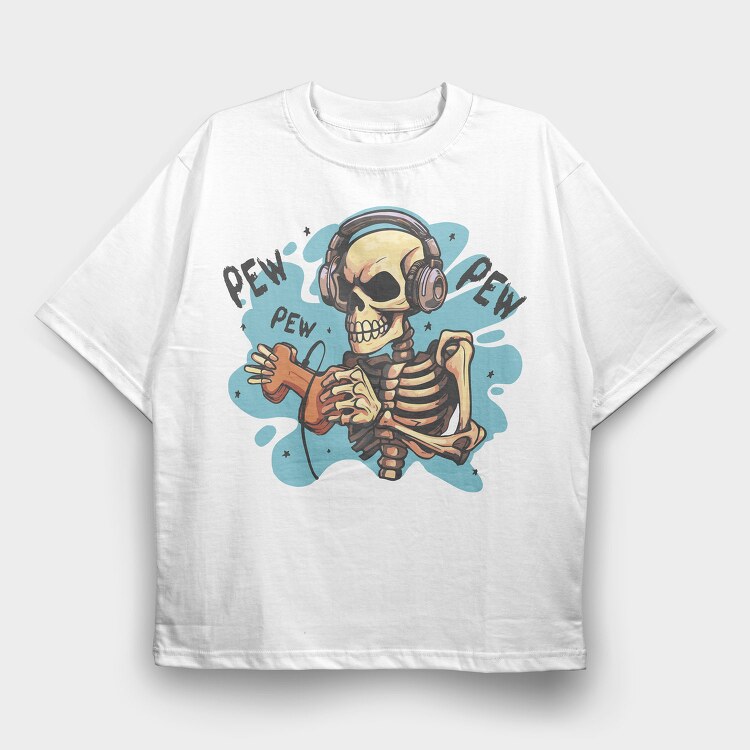 Creepy Skeleton Playing Videogames, Tricou Oversize Barbati (Unisex)