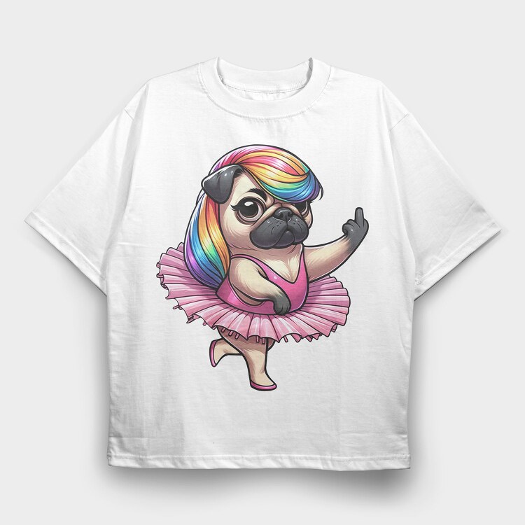 Pug Ballerina Ballet, Tricou Oversize Barbati (Unisex)