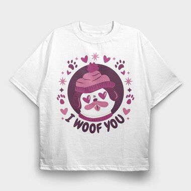 Pug Dog In Love Woof You, Tricou Oversize Barbati (Unisex)