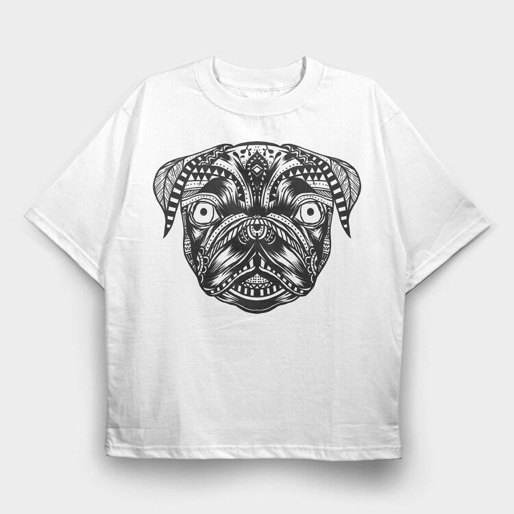 Pug Mandala, Tricou Oversize Barbati (Unisex)