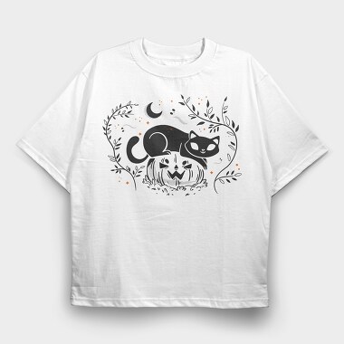 Pumpkin Cat Halloween Illustration 2, Tricou Oversize Barbati (Unisex)