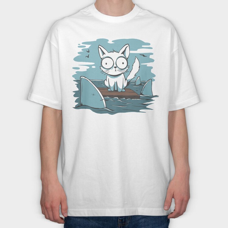 Cat Anxious Sharks Cartoon, Tricou Oversize Barbati (Unisex)
