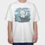 Cat Anxious Sharks Cartoon, Tricou Oversize Barbati (Unisex)